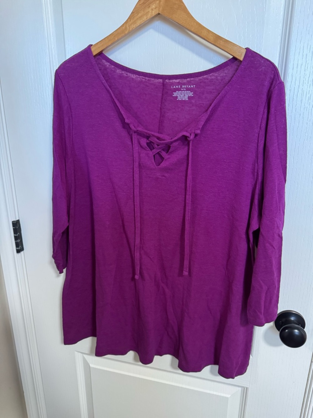 Lane Bryant Plum Lace-Up 3/4 Sleeve Top